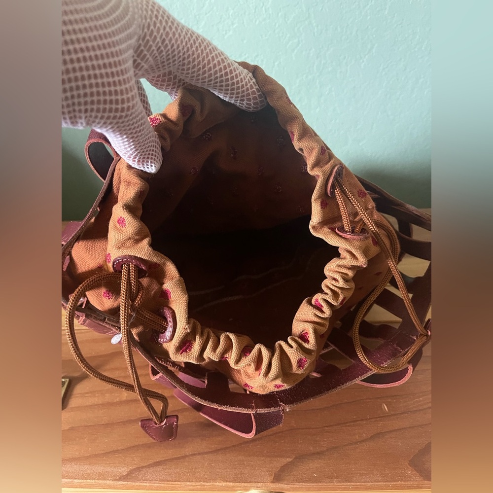 Tote w/ Flat Handles Soft Leather Woven Bag w/ Canvas Bag Inside Vintage 14x9x4” - Picture 6 of 16